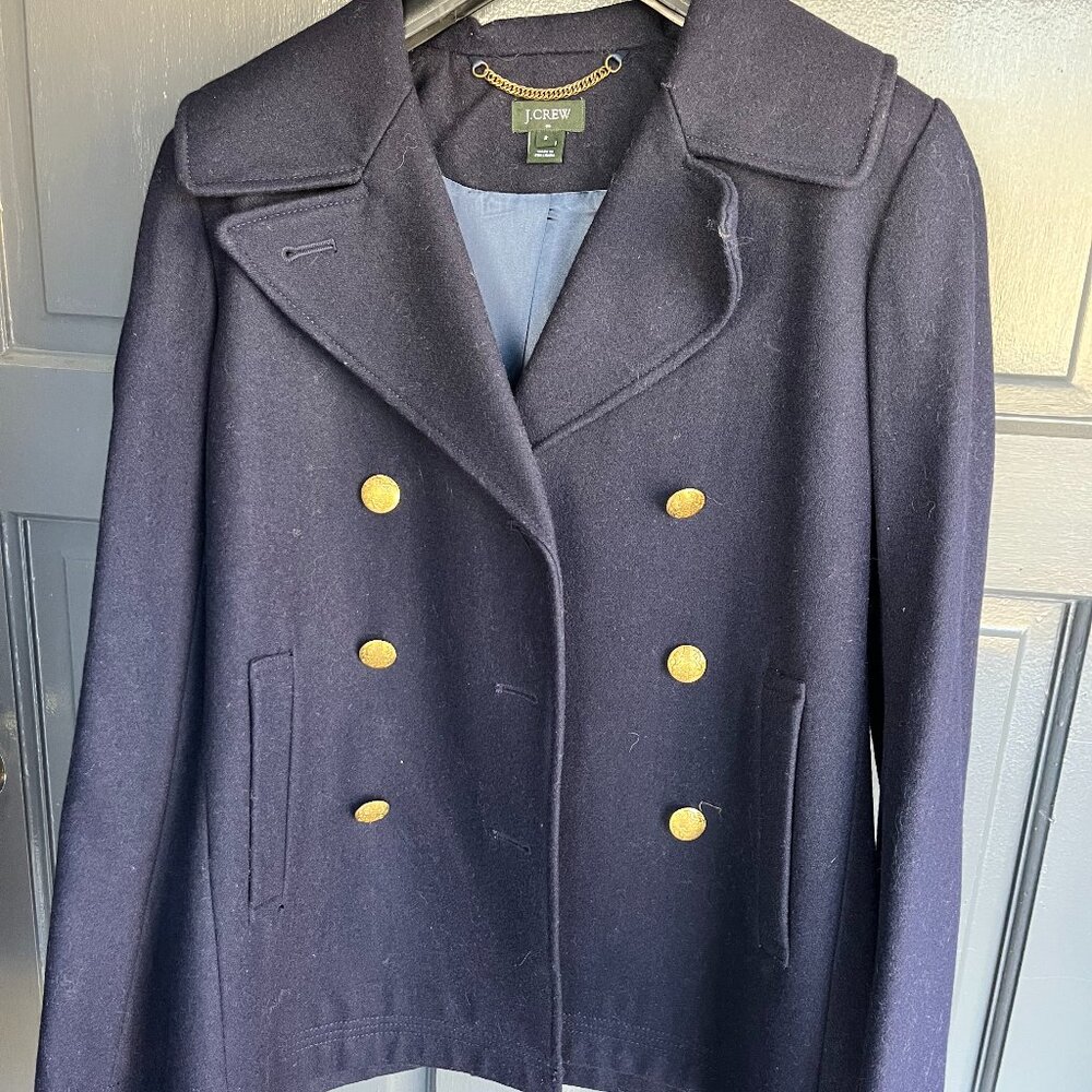 J. Crew Navy Blue Italian Wool Double Breasted with gold buttons